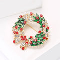Metal Alloy Rhinestone Christmas Wreath Brooch For Holiday Garment Decoration view 3