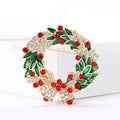 Metal Alloy Rhinestone Christmas Wreath Brooch For Holiday Garment Decoration view 2
