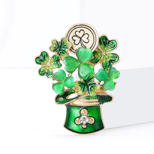 Metal Shamrock Hat Brooch Pin For Coats And Sweaters