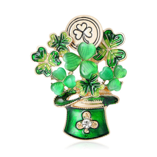 Metal Shamrock Hat Brooch Pin For Coats And Sweaters