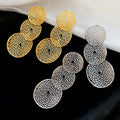 Iron Geometric Round Hollow Pendant Drop Earrings With Crinkled Metallic Luxury Style view 1