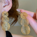 Iron Geometric Round Hollow Pendant Drop Earrings With Crinkled Metallic Luxury Style view 4