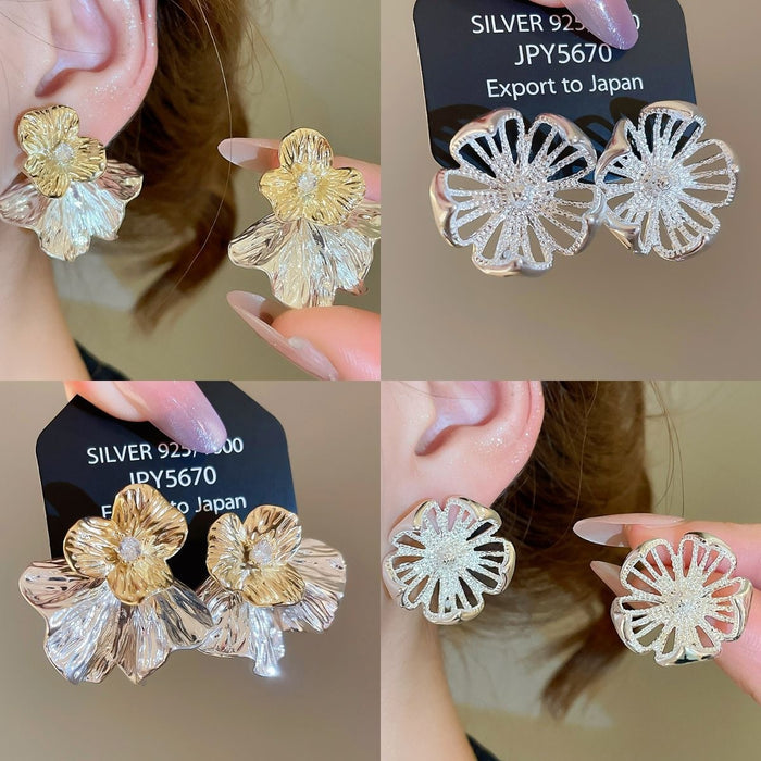 Metal Hollow Flower Stud Earrings Light Luxury Minimalist Fashion Earrings For Women