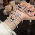 Light Luxury Copper Zircon Teardrop Butterfly Triple Layer Open Bangle for Women view 1