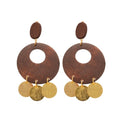 Vintage Ethnic Alloy Drop Earrings With Teardrop Wood Bead Geometric Round Tassel Pendant view 5