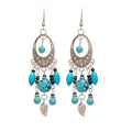 Ethnic Style Faux Turquoise Oval Hollow Floral Round Leaf Tassel Drop Earrings view 5