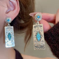 Ethnic Style Faux Turquoise Oval Hollow Floral Round Leaf Tassel Drop Earrings view 4