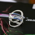 Silver-Tone Blue and Clear Crystal Crossover Ring Jewelry view 3