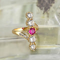 Gold Tone Cross Shape Ring With Red And Clear Stones view 3