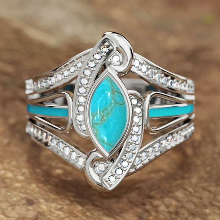Hong Kong Style Oil Painted Marquise Geometric Ring, Chic Retro Fashion Statement Jewelry