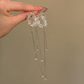 Light Luxury Mixed Material Crystal Geometric Round Tassel Drop Earrings With Silver Pins view 4