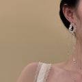 Light Luxury Mixed Material Crystal Geometric Round Tassel Drop Earrings With Silver Pins view 3