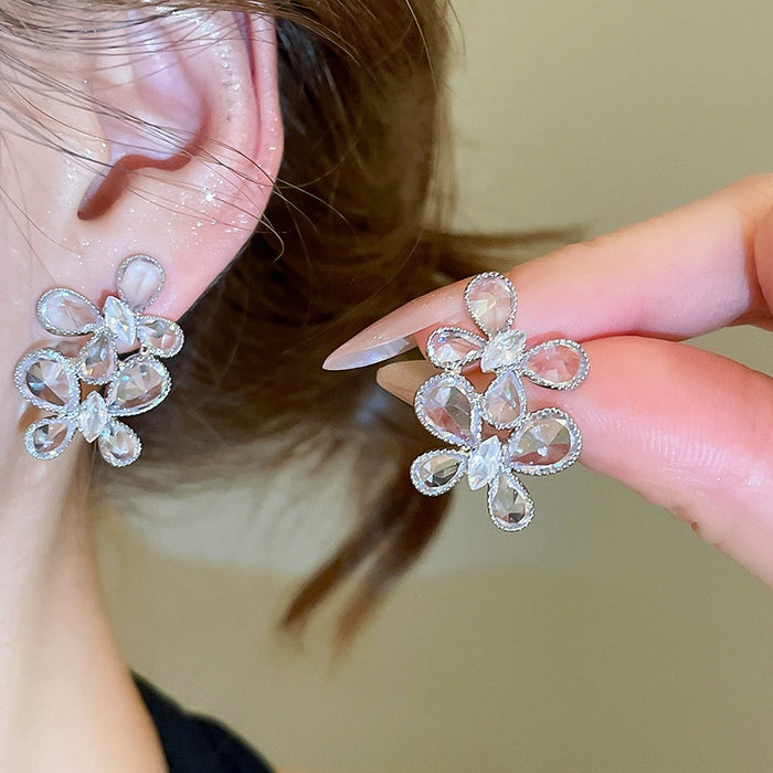Light Luxury Butterfly Zircon Teardrop Stud Earrings With Silver Pins For Minimalist Style