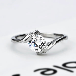 Silver-Tone Round Solitaire Ring With Twisted Open Band