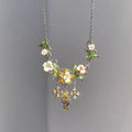 Alloy Rhinestone Enamel Cross Leaf Flower Pendant Necklace Vacation Style Collarbone Jewelry view 2