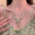 Alloy Rhinestone Enamel Cross Leaf Flower Pendant Necklace Vacation Style Collarbone Jewelry view 3