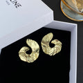 Luxury Irregular Wrinkled Metal Spiral Hoop Studs For Women Geometric Alloy Statement Earrings view 3