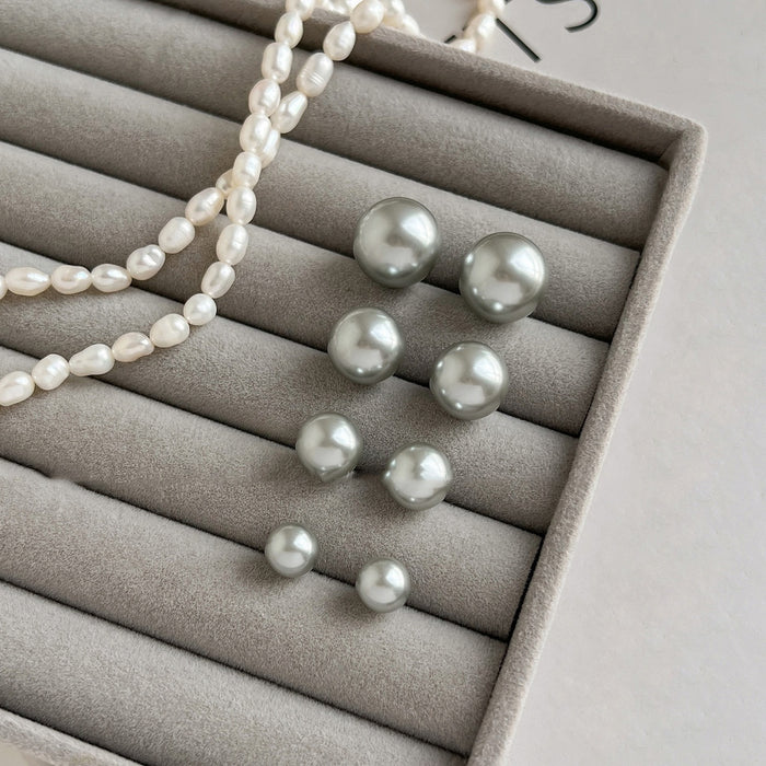 Minimalist Modern Gray Faux Pearl Stud Earrings With Silver Posts Round Geometric Fashion Jewelry