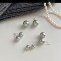 Minimalist Modern Gray Faux Pearl Stud Earrings With Silver Posts Round Geometric Fashion Jewelry view 4