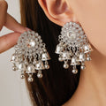 Vintage Bohemian Round Rhinestone Crystal Tassel Bell Charm Ethnic Statement Alloy Earrings view 1