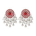 Vintage Bohemian Round Rhinestone Crystal Tassel Bell Charm Ethnic Statement Alloy Earrings view 5