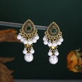 Bohemian Vintage Ethnic Teardrop Alloy Rhinestone Hollow Tassel Pearl Luxury Statement Earrings view 4