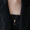 Light Luxury Resin Oval Pendant Adjustable Sweater Necklace For Women view 3