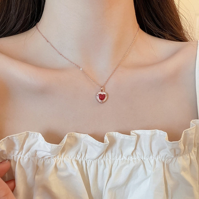 18K Gold Plated Copper Heart Zircon Mother Of Pearl French Court Style Choker Necklace