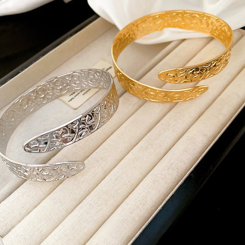Vintage New Chinese Style Metal Printed Open Bangle Arm Cuff For Women