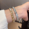 Sparkling Rhinestone Geometric Oval Copper Elastic Bangle For Women Light Luxury Jewelry view 1