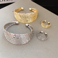 European American Metal Multi Layer Open Bracelet Ring Jewelry Set Minimalist Round Hand Accessory view 1