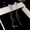 Luxury Copper Zircon Hollow Butterfly Chain Tassel Clip-on Earrings For Women view 2