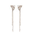 Luxury Copper Zircon Hollow Butterfly Chain Tassel Clip-on Earrings For Women view 5