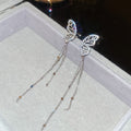 Luxury Copper Zircon Hollow Butterfly Chain Tassel Clip-on Earrings For Women view 4