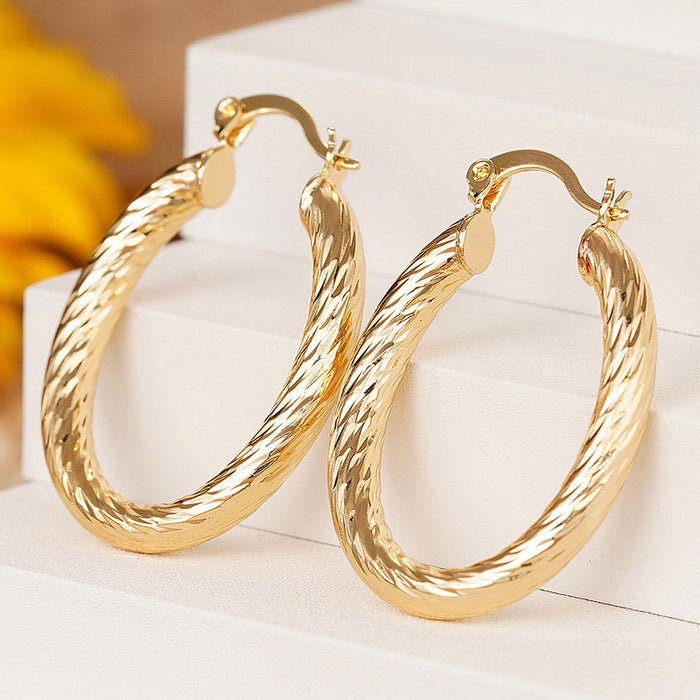 U-Shaped Woven Metal Earrings, European American Textured Trendy Style Jewelry