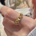 Geometric Round Resin Cat Eye Stone Open Ring For Women Hollow Coin Statement Finger Jewelry view 1