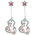 Chic Copper Colorful Zircon Flower Gourd Tassel Drop Earrings With Silver Needle Posts view 5