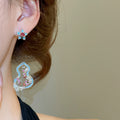 Chic Copper Colorful Zircon Flower Gourd Tassel Drop Earrings With Silver Needle Posts view 4