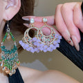 Light Luxury French Court Geometric Round Crystal Tassel Drop Earrings With Silver Needles view 2