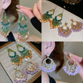 Light Luxury French Court Geometric Round Crystal Tassel Drop Earrings With Silver Needles view 1