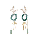 Elegant Chinese Style Butterfly Acrylic Green Beaded Bamboo Tassel Alloy Drop Earrings view 5