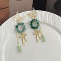 Elegant Chinese Style Butterfly Acrylic Green Beaded Bamboo Tassel Alloy Drop Earrings view 3