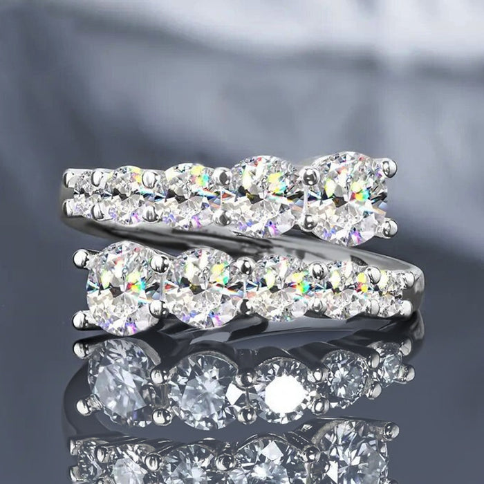 New Korean Japanese Open Ring For Women Round Four Prong Inlaid Elegant French Style Finger Ring