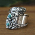 Vintage European Artistic Sunflower Ring For Women, Adjustable Open Antique Style Jewelry view 2