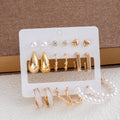 Elegant Alloy Rhinestone Teardrop Heart Pearl Enamel Stud Hoop Jewelry Set For Women Earrings view 4
