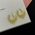 Bohemian Alloy Sunburst Leaf Texture Hoop Huggie Earrings For Women Luxury Metal Line Heart Earrings view 3