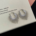 Bohemian Alloy Sunburst Leaf Texture Hoop Huggie Earrings For Women Luxury Metal Line Heart Earrings view 4