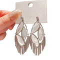 Light Luxury Vintage Hollow Oval Tassel Alloy Drop Earrings With Silver Posts view 5