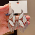 Light Luxury Vintage Hollow Oval Tassel Alloy Drop Earrings With Silver Posts view 4