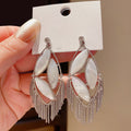 Light Luxury Vintage Hollow Oval Tassel Alloy Drop Earrings With Silver Posts view 2